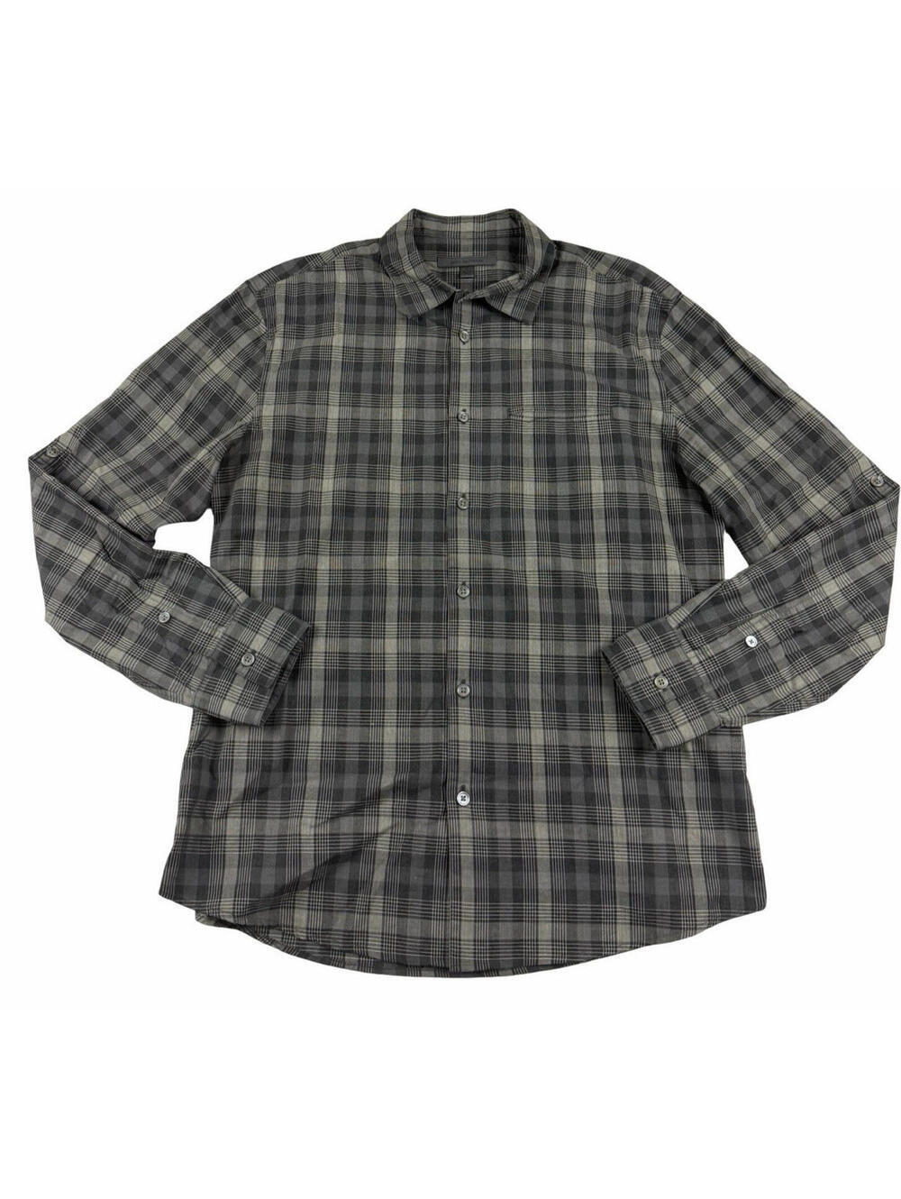 John Varvatos Cotton Long Sleeve Button Up Shirt Check Grey Size S